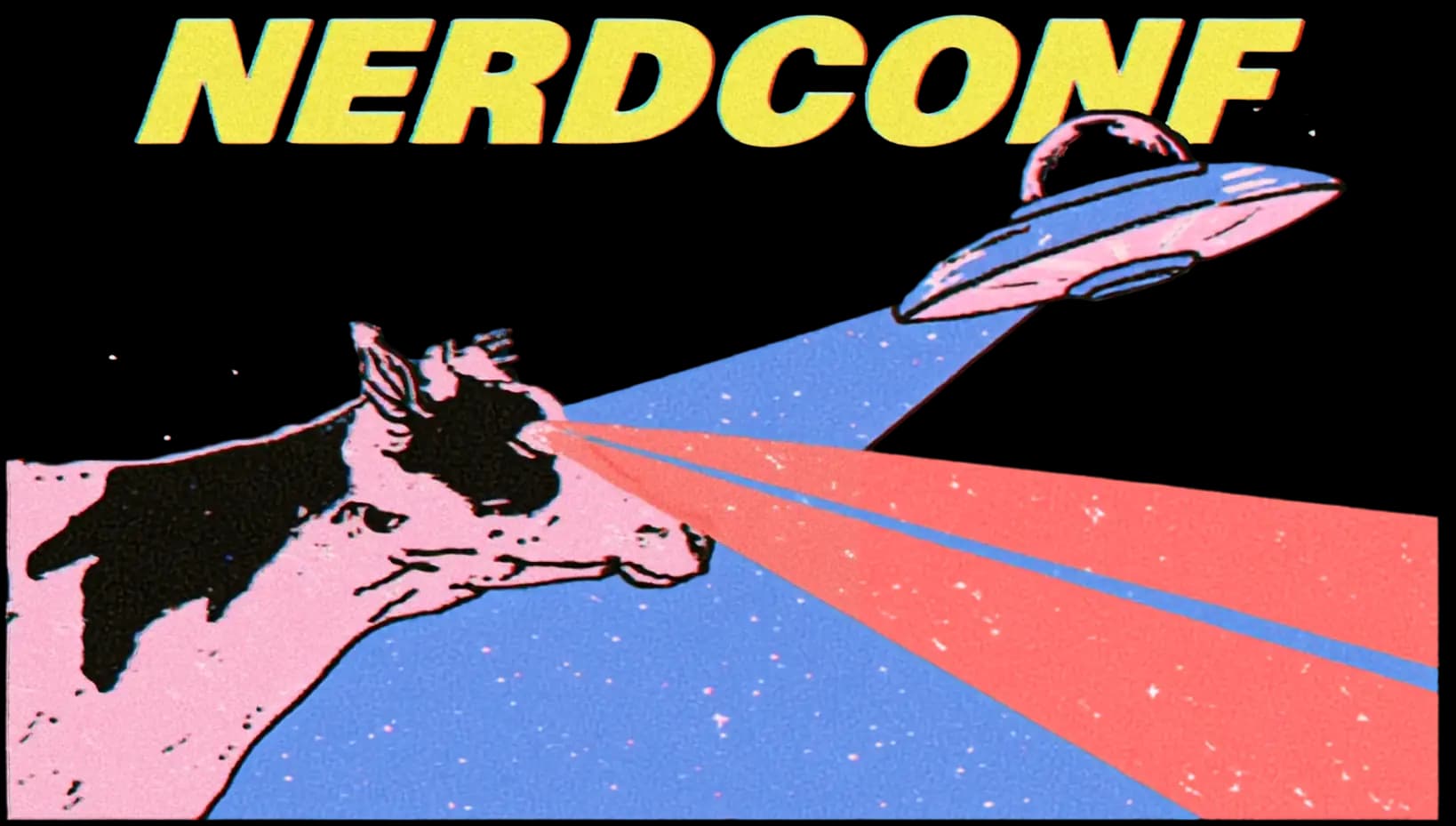 The NERDCONF cow fires lasers at a UFO